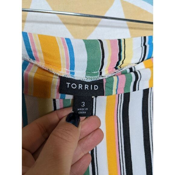 TORRID MULTI STRIPE OFF-SHOULDER GAUZE SKIRT SET SIZE 3 - Picture 8 of 10